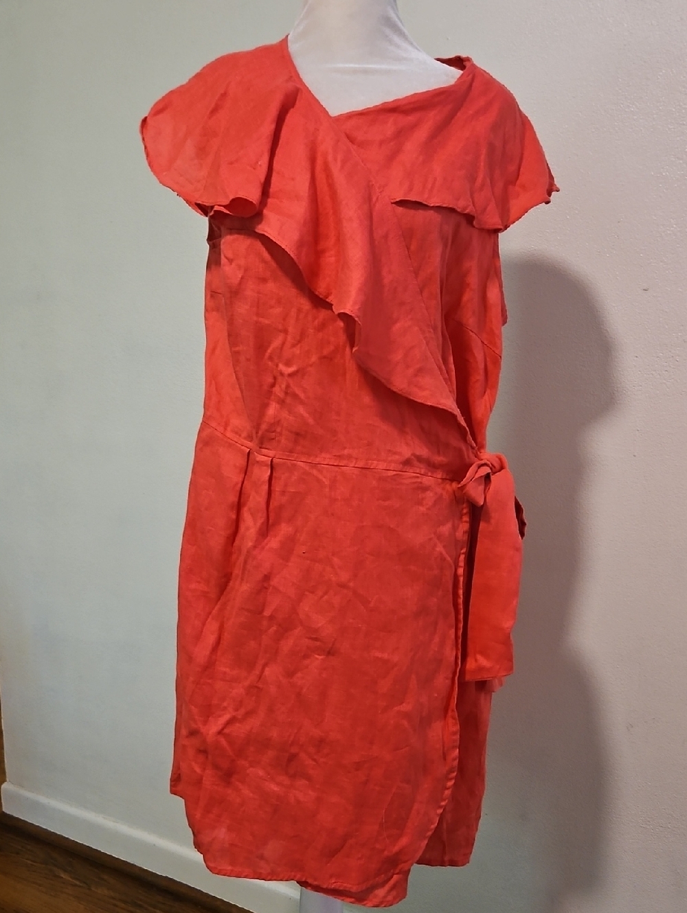 Nieman Marcus Coral  Linen Wrap Dress Size Large